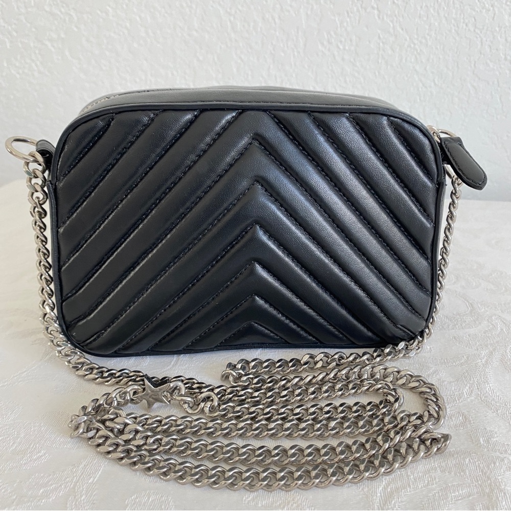 Stella McCartney Black Stella Star Quilted Crossbody Bag with Silver Chain - Picture 4 of 10